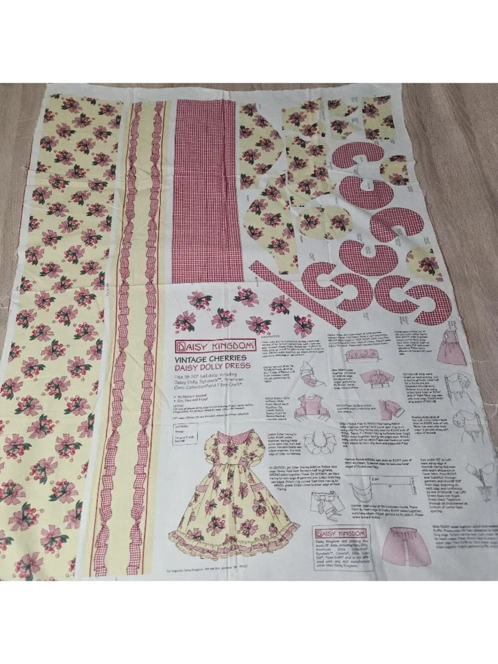 Daisy Kingdom Vintage Cherries Daisy Dolly Dress Cut & Sew Fabric Panel Yellow